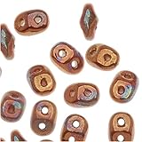 Czech Glass SuperDuo, 2-Hole Beads 2x5mm, Opaque Red/Bronze Luster (8g)