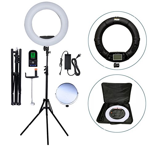 Yidoblo 18 Inch 480 LED Ring Light Kit with Makeup Mirror,Stand,Camera Phone Holder and Carrying Bag,Dimmable Bi-Color Lighting for Photo Studio Video Portrait Selfie YouTube Photography