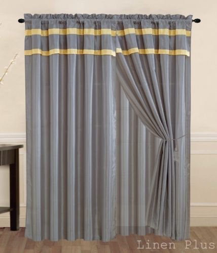 Amazon Com New Gray Yellow Curtain Panel Window Covering Drapes