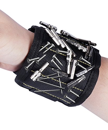 Magnetic Wristband - CrazyLynX Extended Pick-Up Tool with 5 Powerful Strong Magnets for Holding Screws, Nails, Bolts, Drill Bits, Fasteners, More Other Small Tools for Handymen/Carpenters (black)