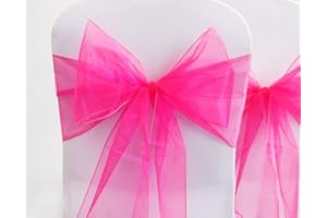 SARVAM FASHION Elegant Organza Chair Sashes Sheer Fabric Sashes for Weddings, Parties, and Special Events – (Pack of 10 Pieces, Fuchsia)