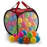 JaxoJoy 100 Pit Balls – Bulk Supply of Colorful, Crush Proof Plastic Balls for Ball Pit, Inflatable Jumper Tent, Swimming Pool & More – Non Toxic & BPA Free – FREE Storage Case