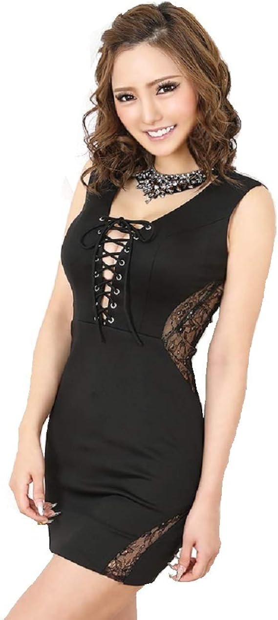 Amazon Angelr デコルテビジューレースアップタイトミニドレス キャバ ドレス タイト ノースリーブ レース パーティードレス 結婚式 ボディコン Ar316 ブラック パーティードレス 通販