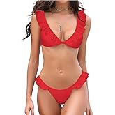 SHEKINI Women's Bathing Suits Ruffles Flounce Bikini Sets Low Rise Two Piece Swimsuit