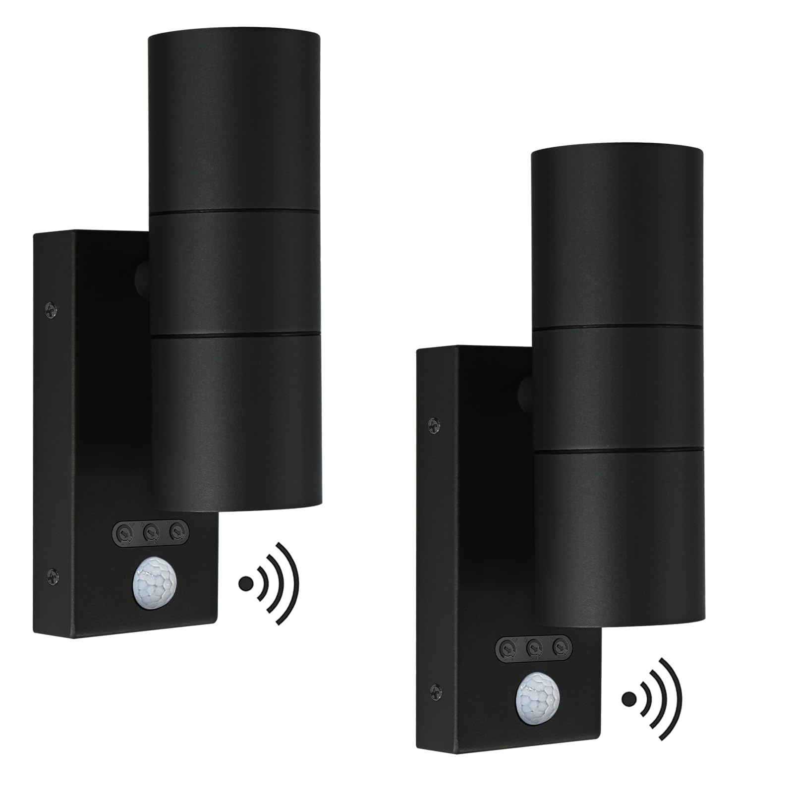 Kerry Outside Wall Lights with Sensor, IP65 Waterproof Up Down Outdoor Lighting, External Pir Wall Mount Security Light, Black Stainless Steel Exterior Light Mains Powered - 2 Pack (Bulb Excl.)