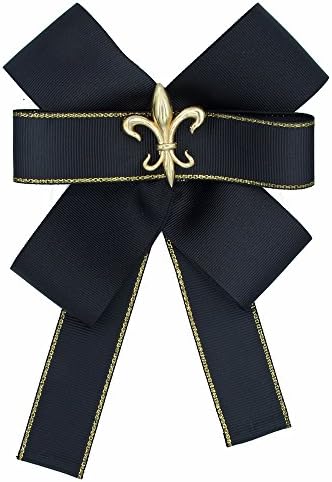 Ribbon Brooch, Web Grosgain, Bow Pin, Neck Tie, Gift Box, Designer Jewellery, Black, Fleur de Lis, Charm, Charm Jewelry, Gold Plated, Female Bow