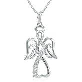 Amanda Rose Collection Winged Angel Open Heart Diamond Pendant Necklace in Sterling Silver on an 18 inch Sterling Silver Chain |Real Diamond Necklaces for Women