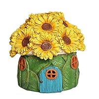 LUOSANJI Light Up Fairy House Garden Fairies Houses Outdoor Decoration Sunflower Miniature Kit Led Yard Statue