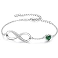 CDE Infinity Heart Birthstone Charm Link Bracelet for Women 925 Sterling Silver Adjustable Mother's Day Gift Anniversary Birthday Jewelry for Wife Girlfriend Her
