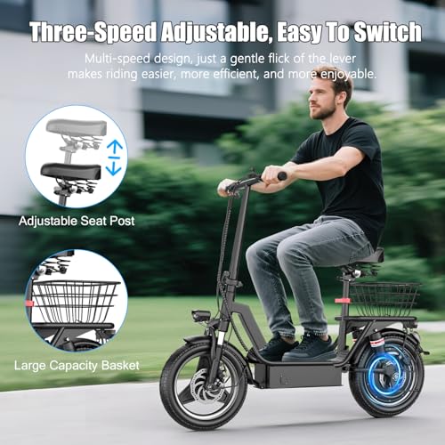 1400W Peak Motor Electric Scooter for Adults, 65 KM of Range Scooter with Seat, 48KM/H Top Speed, 48V Battery, Dual Suspension, Foldable E Scooter for Cargo, Commuting