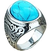 Udefwl Turquoise Ring for Men,Men Silver Stainless Steel with Blue Turquoise, Vintage - Inspired Design, Gothic Jewelry Sizes 8-12