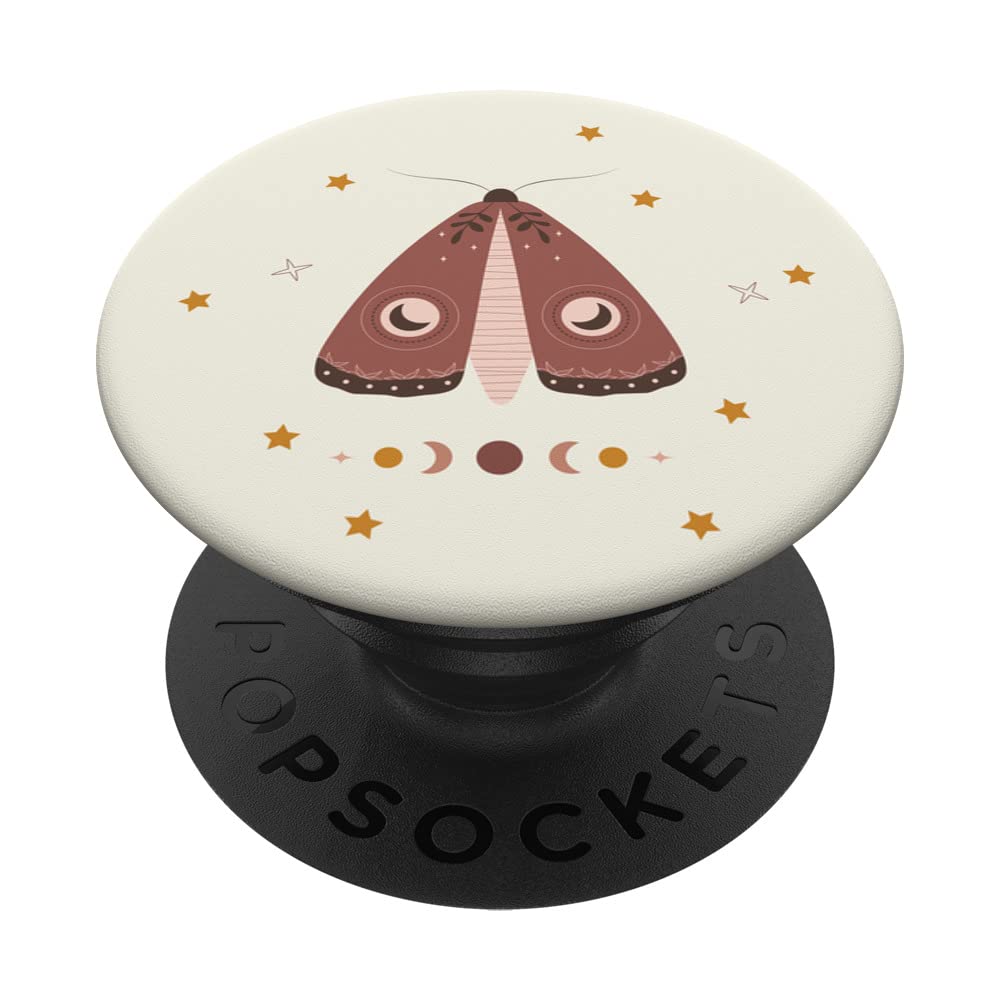 Celestial Moth Line Art Beige Pastel Astrology Moon Phases PopSockets Swappable PopGrip