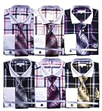 Men's Multi Color Check French Cuff Shirt Tie, Hanky, and CuffLinks
