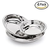 Yamde 4 Pcs 7.8 Inch Stainless Steel Round Plate Set for Camping Outdoor，Serving Tray，Dish Plate，Kitchen