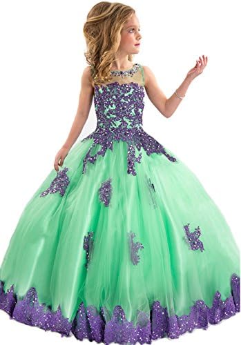 BFB Girls' Prom Ball Gown Floor Length Wedding Pageant Dresses (4, Green Purple)