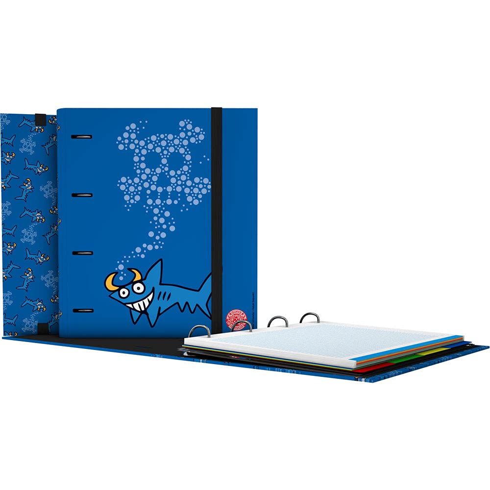 Grafoplás 88102633 4 Ring Binder with Refill Sheets, A4, 5 x 5 Squares, Dividers, Transparent Envelope, Curved Spine, Carpebook, Katuki Saguyaki Collection, Shark