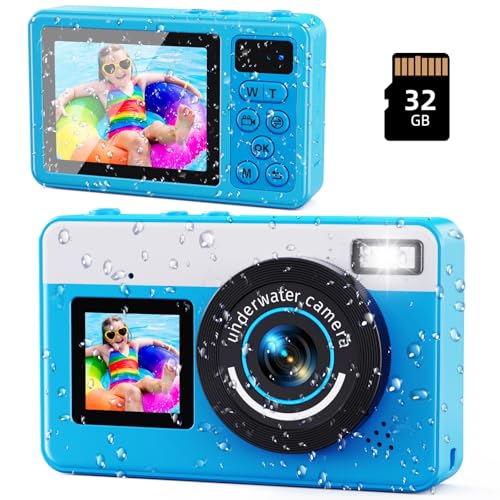Maxmango D70 4K Waterproof Digital Camera - Dual Selfie Screen, 10FT Waterproof - Autofocus, 18X Zoom - Perfect for Diving, Snorkeling and Swimming - Includes 32GB Card
