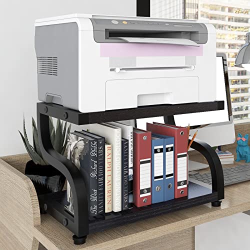 PUNCIA 2 Tiers Wood Black Home Office Desktop Printer Stand Laser