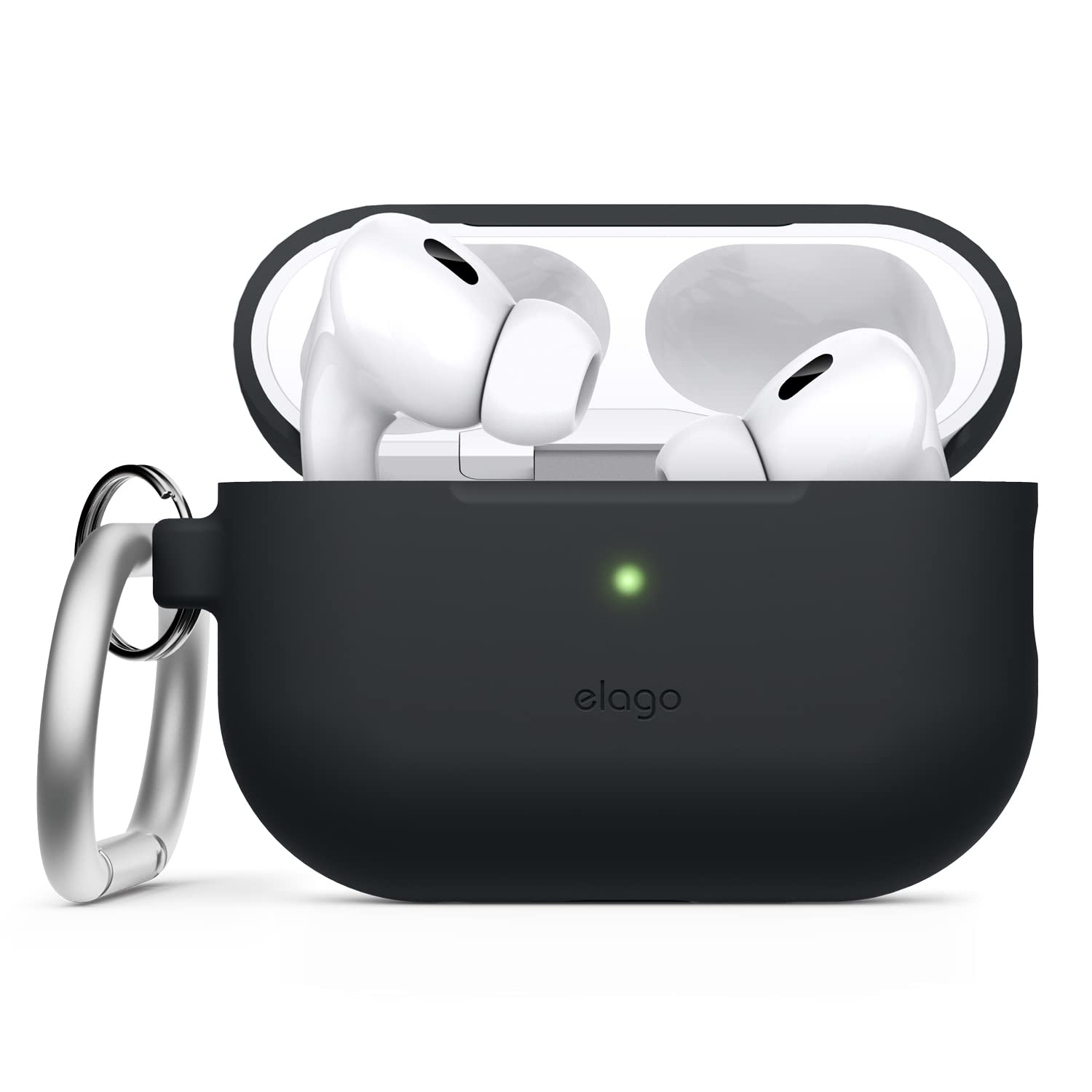 elago Silicone Case Compatible with Apple AirPods Pro 2nd Generation Case Protective Case with Keychain, Front LED Visible, Supports Wireless Charging (Black) — image 1
