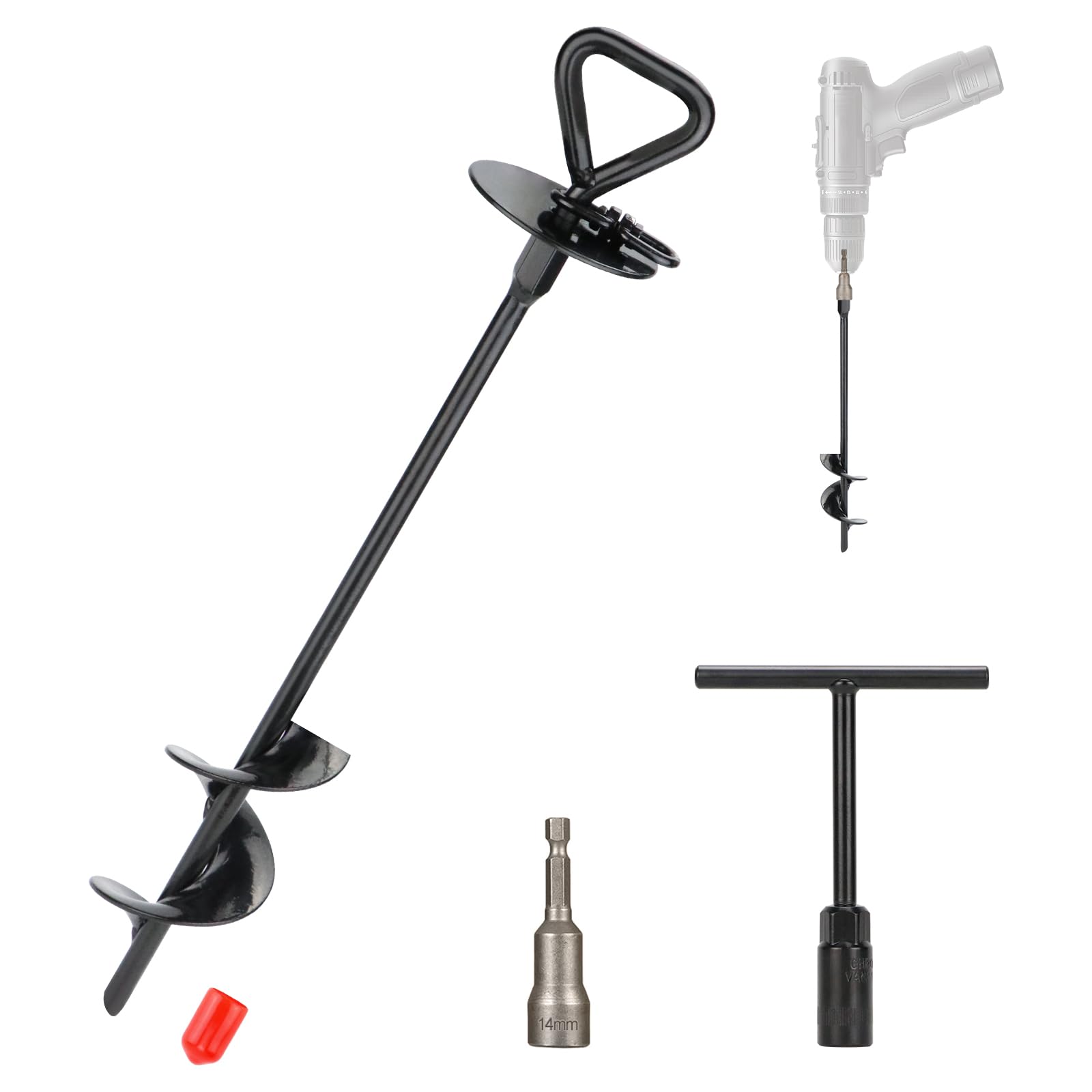 Dog Tie Out Stake 15", Dog Stake Ground Anchor Spike, Spiral Dog Lead Stake for Outdoor Camping, Heavy Duty Ground Stake with T-Handle Wrench and Socket