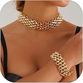 NOVYRA Chunky Gold Punk Choker Necklaces Bracelet Set For Women Vintage Adjustable Gold/Silver Wide Link Necklaces Minimalist Jewelry Set For Women