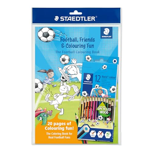 Noris colour 185: set de lápices de colores para libro de colorear de fútbol con 12 colores y libro de colorear – Lápices de colores para niños y adultos, fabricados con madera reciclada