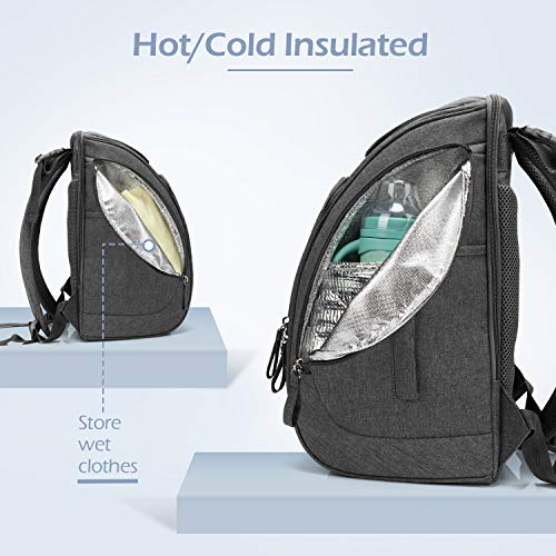 Backpack Diaper Bag, Meinkind Baby Diaper Bag Backpack for Mom, with Diaper Changing Pad, Built-in Wet Bag for Cloth Diapers, Insulated Pockets, and Stroller Straps, Gray