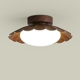 MIXL - Walnut Finish Flush Mount Ceiling Light,Hallway Lighting Fixture with Metal Lampshade,Mid Century Semi Flush Mount Cei