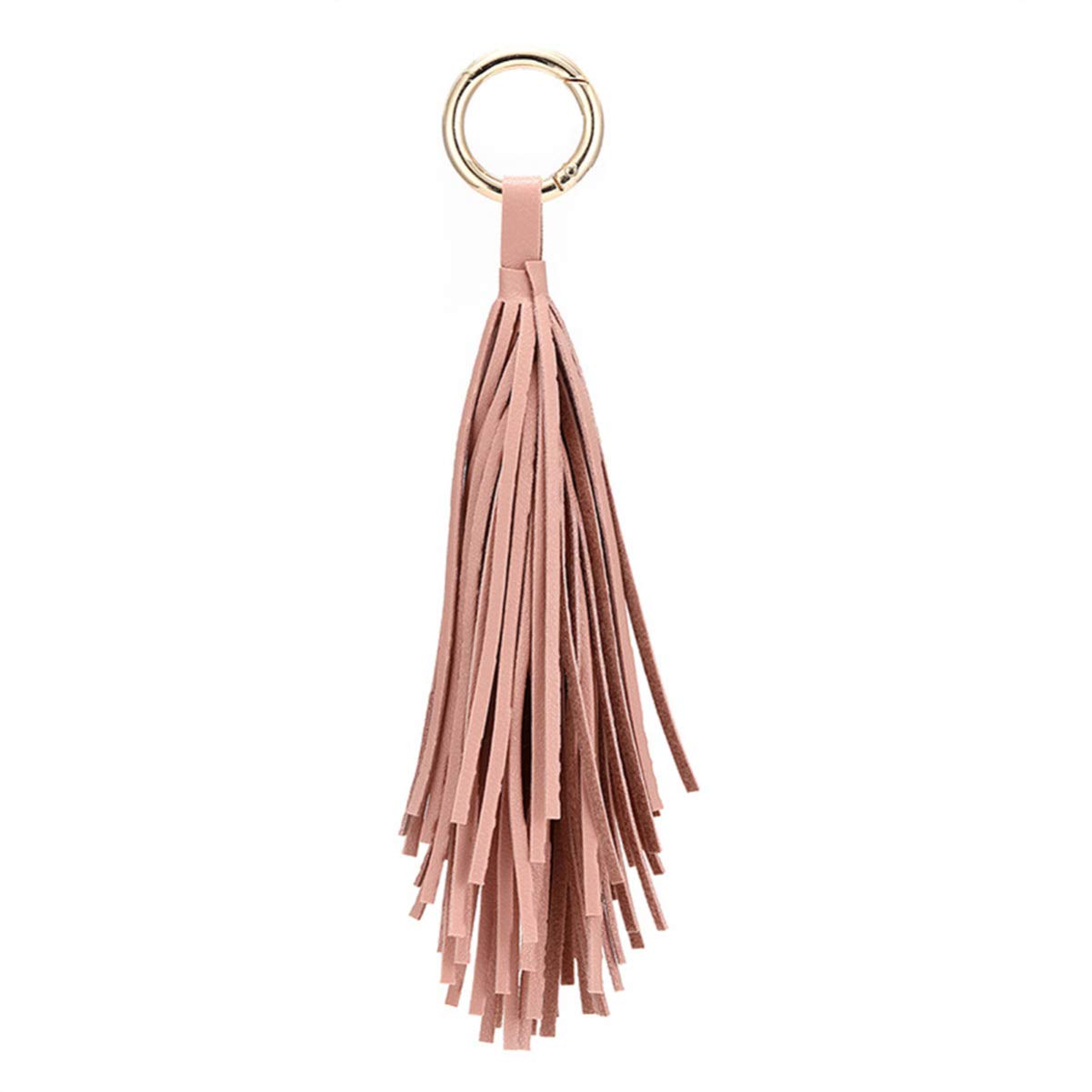 Amosfun Pink Leather Tassel Keychain Circle Key Rings Tassel Keychain Charms Bookmark Tassels Handbag Backpack Hanging Pendant Decor for Women Purse Decorations