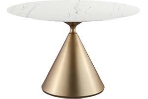 Morden Fort Round Dining Table Modern Luxury Table with Gold Metal Bottom for Dining Room, Home Kitchen, Restaurant – Beige
