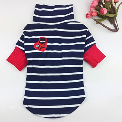 Minisoya Fashion Cat Dog Apparel Coat Pet Clothes Stripe Shirt Puppy Costume (Blue, S)