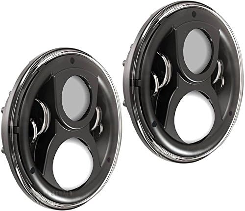 7" Round LED High/Low Beam Headlight/Headlamp for Jeep and Harley Davidson Black 2 Pack/Pair HK-HL0725
