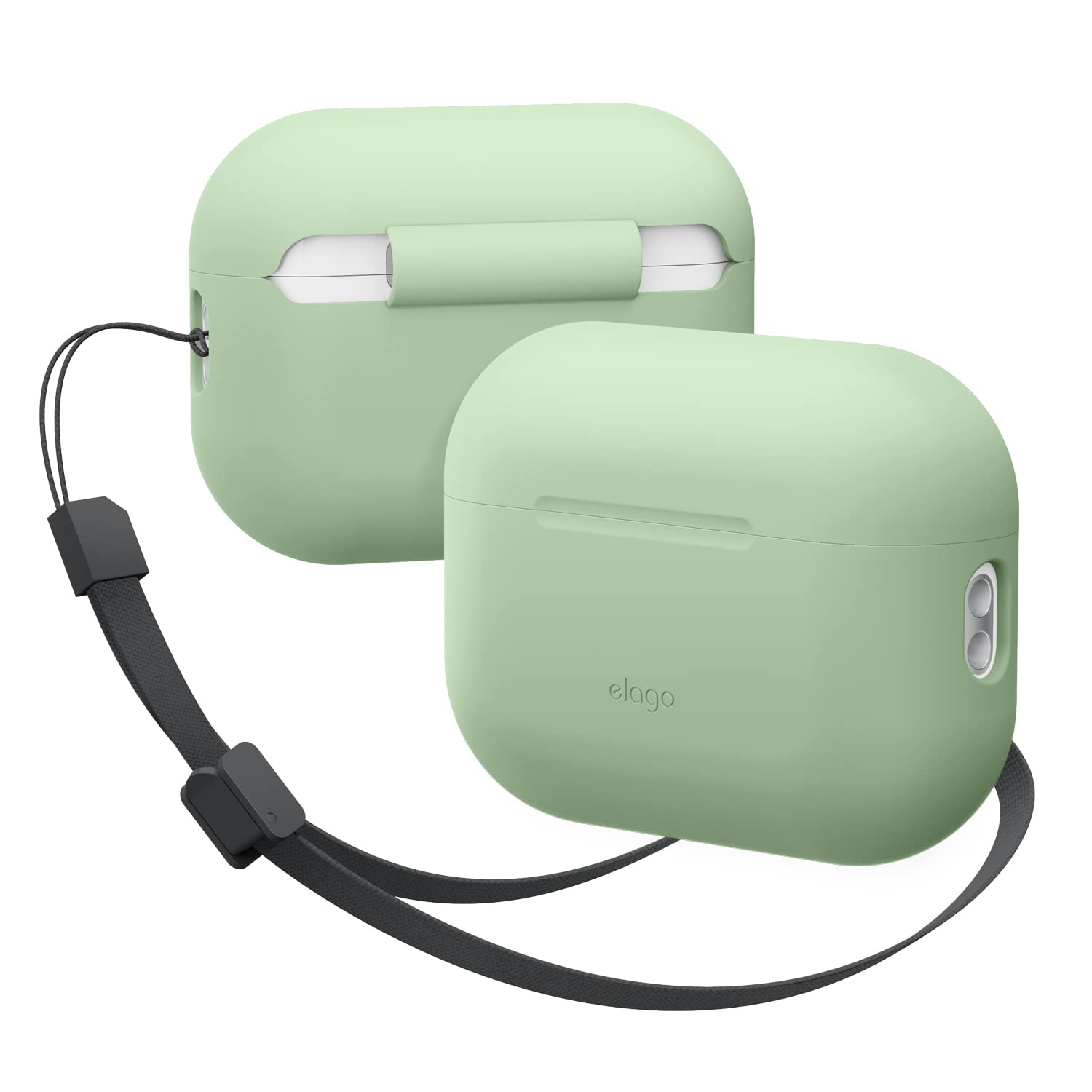 elago Silicone Case Compatible with Apple AirPods Pro 2nd Generation Case Cover Strap Included, Protective Case, Front LED Visible, Supports Wireless Charging (Pastel Green)