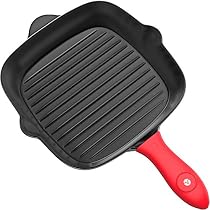 Vremi Pre-Seasoned Cast Iron Square Grill Pan - 11 inch Nonstick Stove Top Grilling Pan for Oven and Vegetables - Silicone Handle Cover - Heavy Duty Cast Iron Grill Pans for Electric or Gas Stove Tops