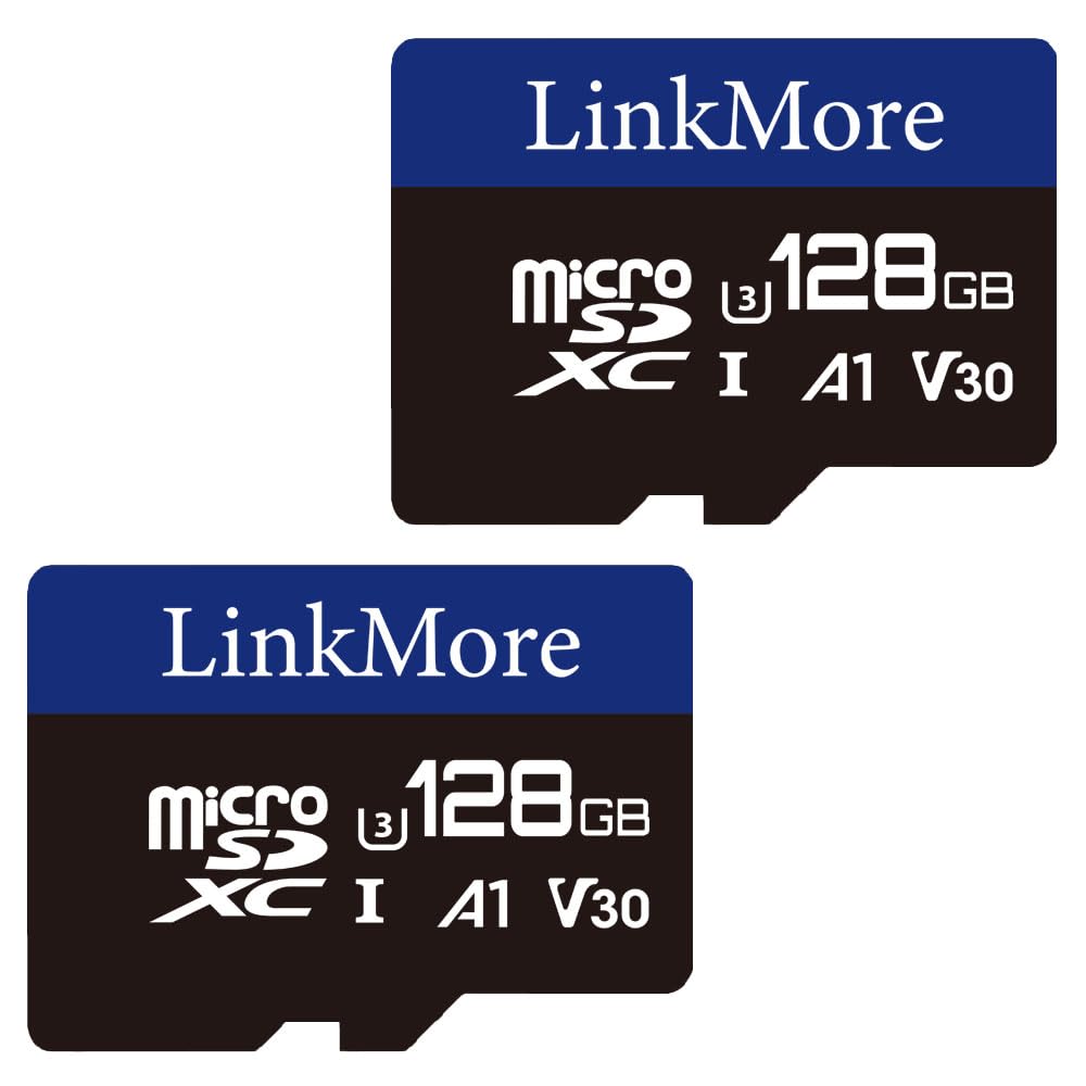 LinkMore 128GB Micro SDXC Card (2 Pack), A1, UHS-I, U3, V30, Class 10 Compatible, Read Speed Up to 100MB/s, Write Speed Up to 70 MB/s, SD Adapter Included