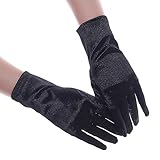 Xuhan Short Banquet Opera Satin Gloves for Women Wrist Length (Black)
