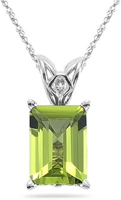 3.75 Cts of 10x8 mm AAA Emerald-Cut Peridot Scroll Solitaire Pendant in Platinum
