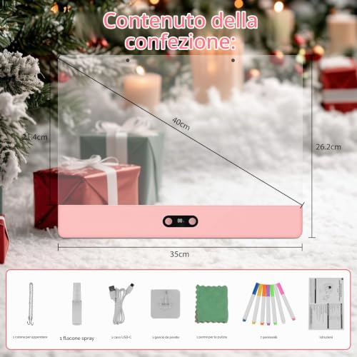 Rechargeable LED Drawing Board for Children with RGB Lights, Large Acrylic Light Mat 35 x 26 cm, 8 Static Colours & 3 Dynamic Modes, Hidden Support for Tracing and Art, Pink