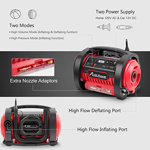 AVID POWER Tire Inflator Portable Air Compressor, 12V DC / 120V AC Car
