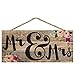 P. Graham Dunn Mr & Mrs Typography Floral Design 5 x 10 Wood Plank Design Hanging Sign