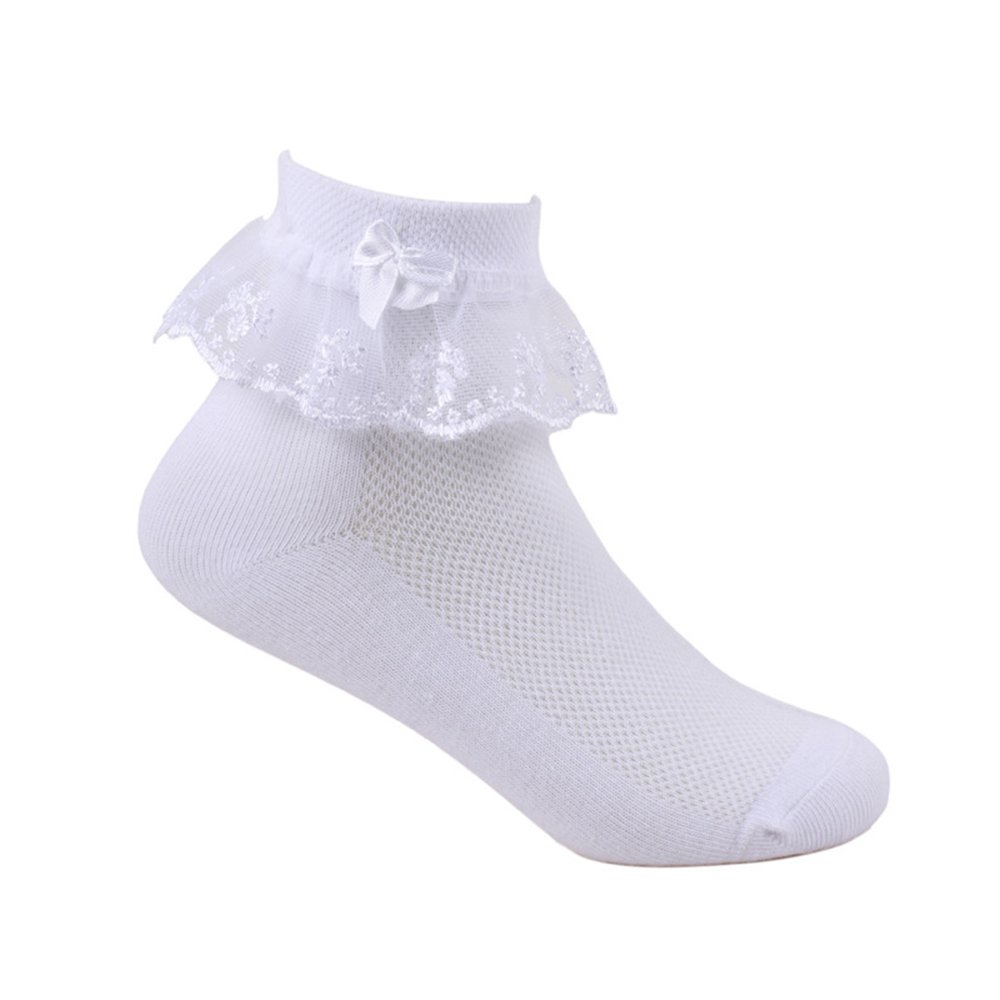 5Paires Chaussettes Princesse Fille Dentelle Lace Fantaisie en Coton Taille Unique 3Paires Rose + 2Paires Blanche