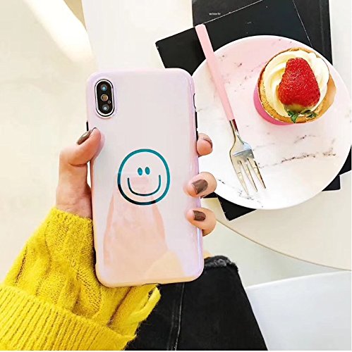 Blue ray phone case,Swishly Blue Light pink Smile Face Painting Slim Thin Soft TPU Protective Case for iPhone X