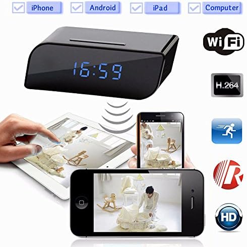 WIFI Hidden Spy Camera Clock 1080p HD Night Vision 24 Hour Plug-in Motion Detection Intercom Remote Access via Smartphone Tablet PC Nanny Cam (INCLUDES 8GB Memory)