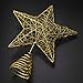 Unomor Gold Glitter Five-Pointed Star Tree Topper 9.8 Inch Metal Christmas Decoration for 6Ft to 7Ft Trees with Hollow Design for DIY Lights