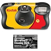 Bundle of Kodak Funsaver 35mm One-Time Single-Use Disposable Camera (ISO-800) with Flash - 27 Exposures with Microfiber Cloth