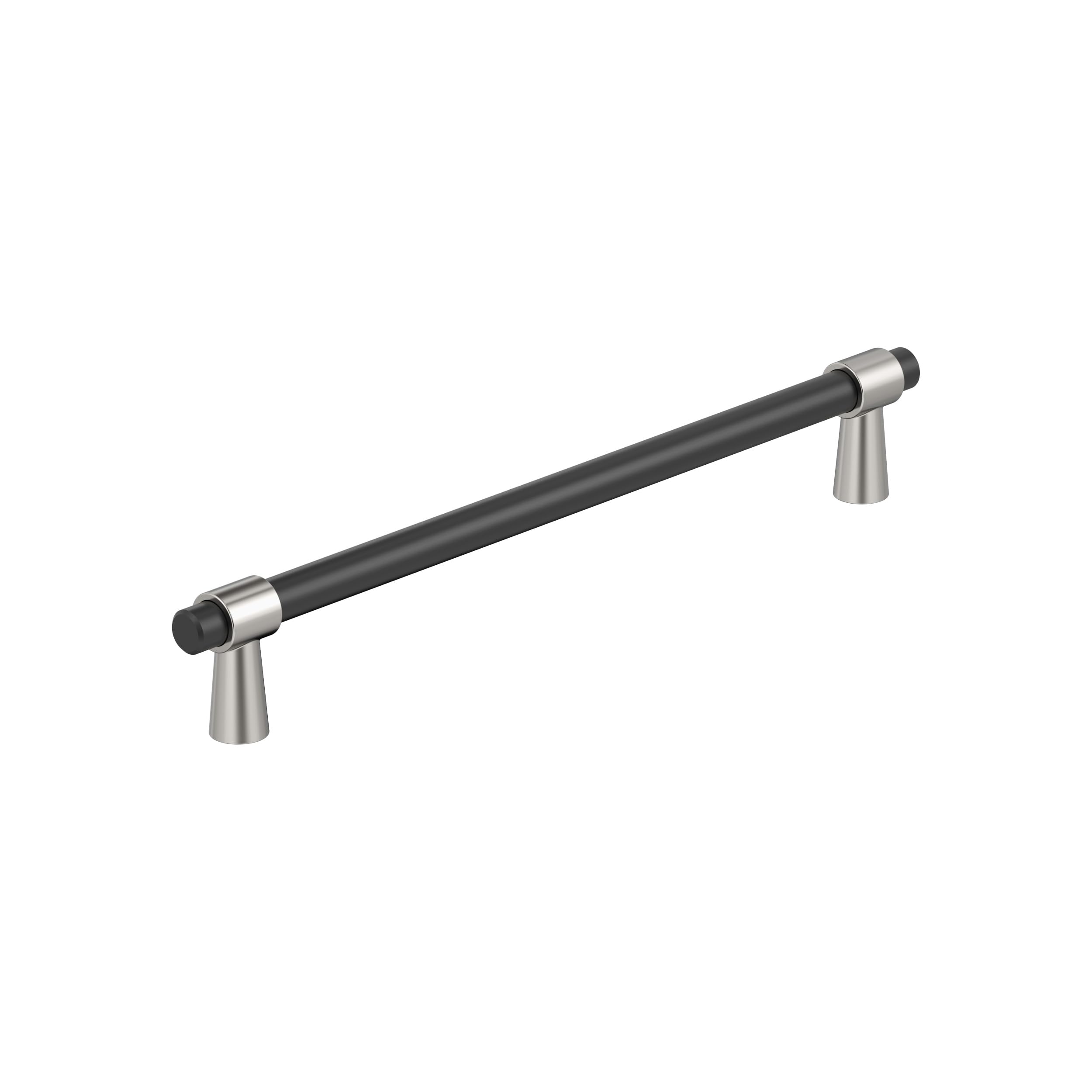 Photo 1 of Amerock Mergence 7-9/16 inch (192mm) Center-to-Center Matte Black/Polished Nickel Cabinet Pull, BP36980FBPN