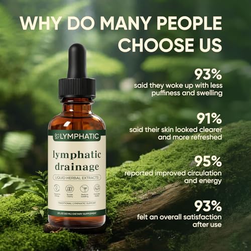 Lymphatic Drainage Drops, Bloat Relief & De-Puff, Immune & Lymph System Support Supplement, – Cleavers, Red Clover, Stillingia Root & Prickly Ash Bark, Fluid Retention, Vegan & Alcohol-Free, 2 Fl Oz
