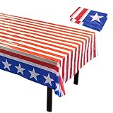 Disposable Table Covers - 3 Pack American Party Supplies Stars Stripes Flag in Red White Blue Plastic Tablecloths Patriotic Celebrations 54 x 108 inches