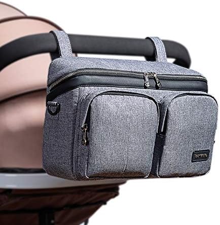 Baby Stroller Organizer with Cup Holders - Secured Fit, Extra Storage, Easy Installation (Gray)