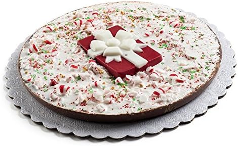 Premium Fresh Dark Praline Christmas Holiday Chocolate Gift Pie with Decorative Peppermint Candy Topping (7 Inch)